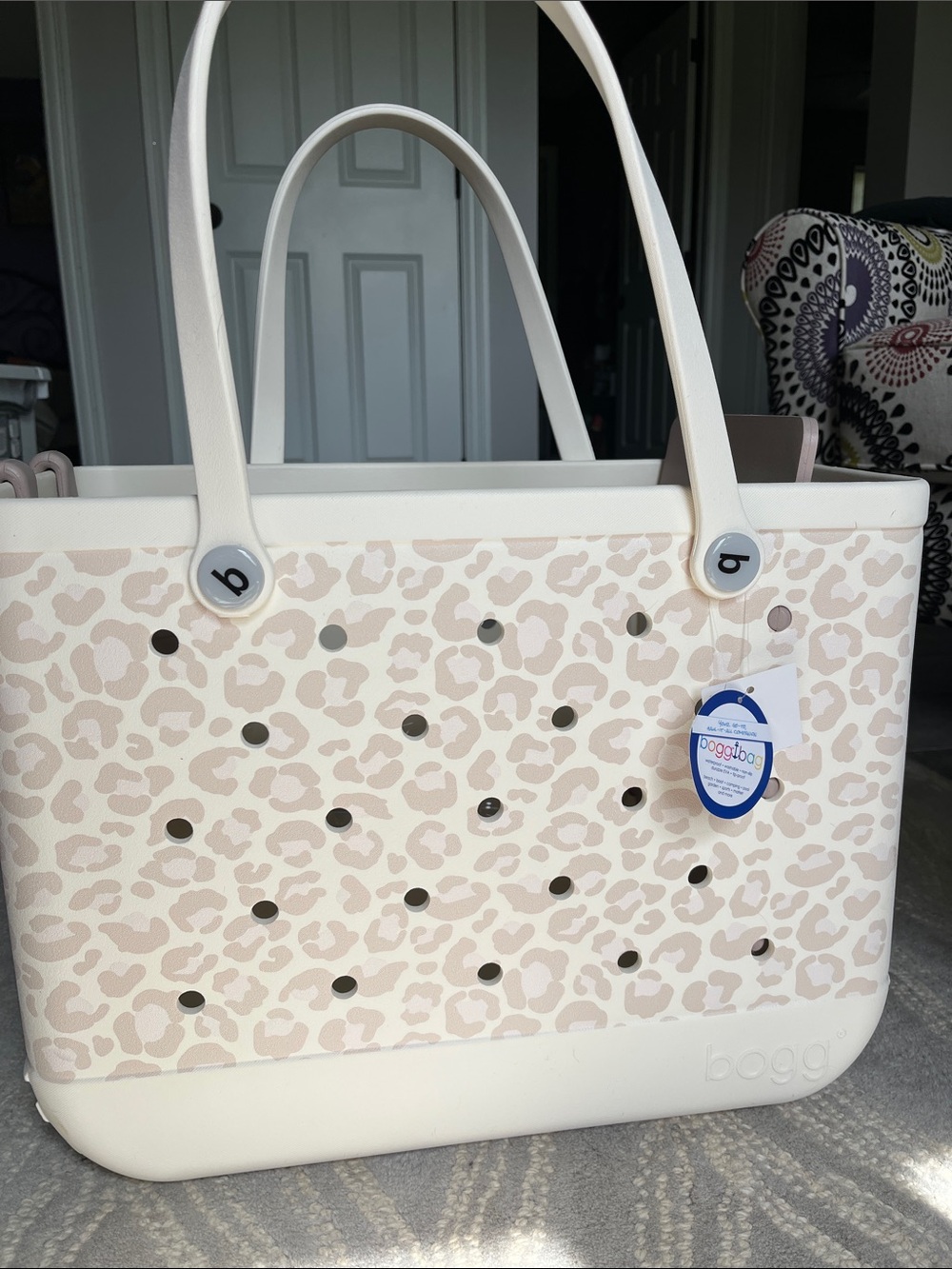 BOGG BAG Pink Leopard Print Cream Tote